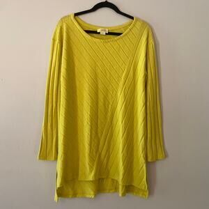 Maeve Anthropologie Chartreuse Yellow Boatneck Pullover Sweater Women size Large